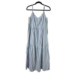 Old Navy Blue White Stripe Maxi Tiered Dress Cami Medium